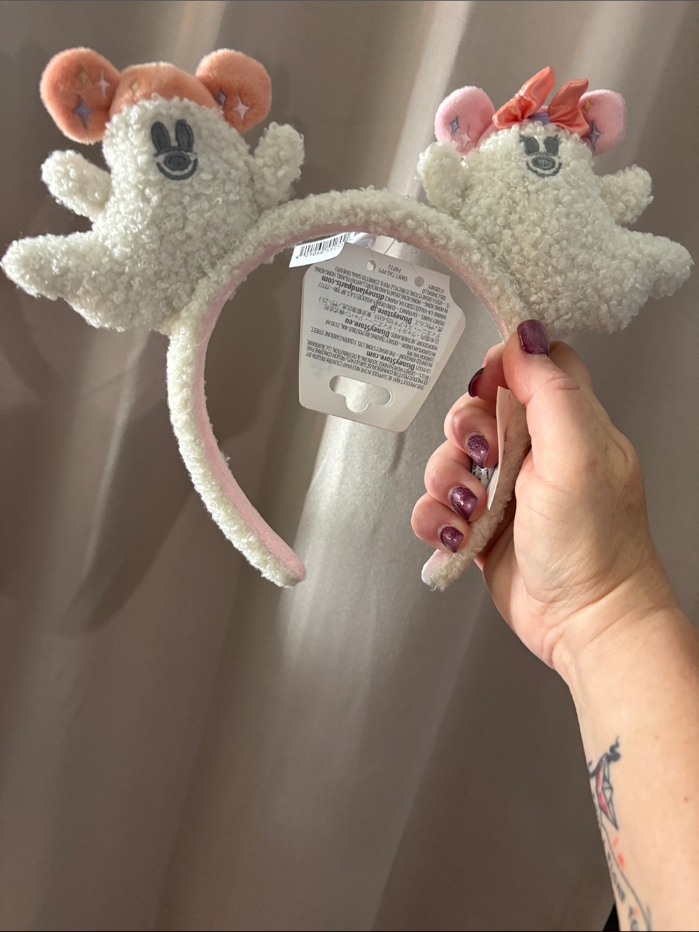 Halloween Mickey & Minnie Disney Parks Hey Boo White & Pink Ghost Headband NWT